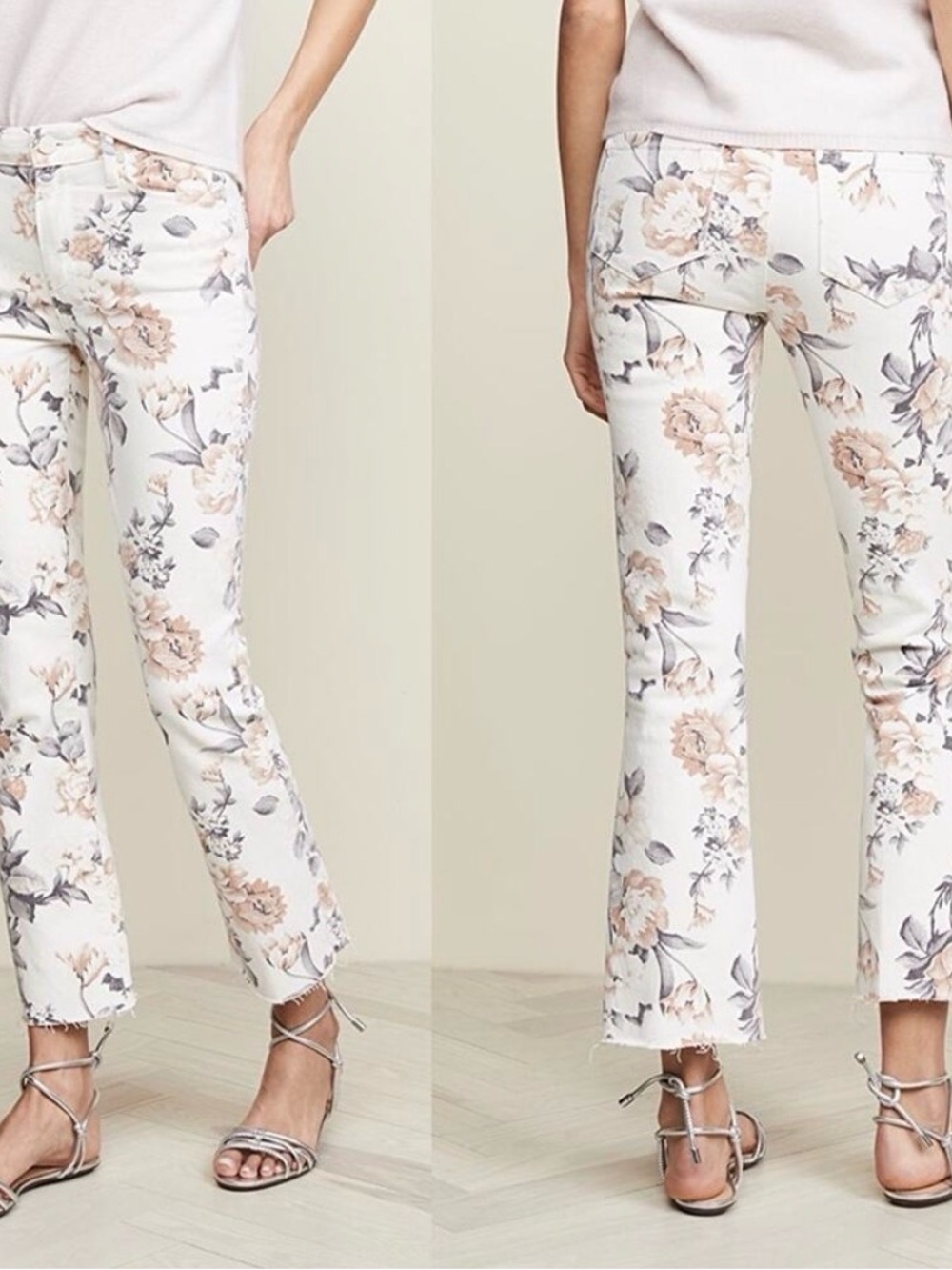 PAIGE Colette High Rise Crop Flare Jeans Desert Wildflower Floral Raw Hem Sz 30